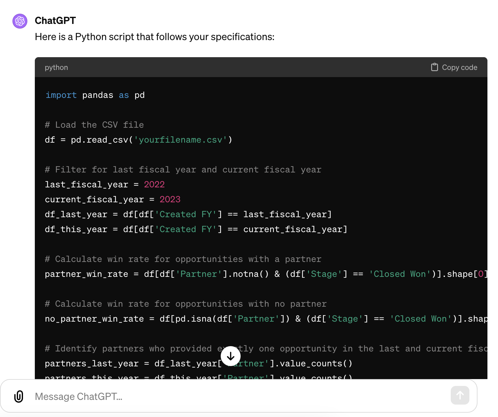 Python partner stats example